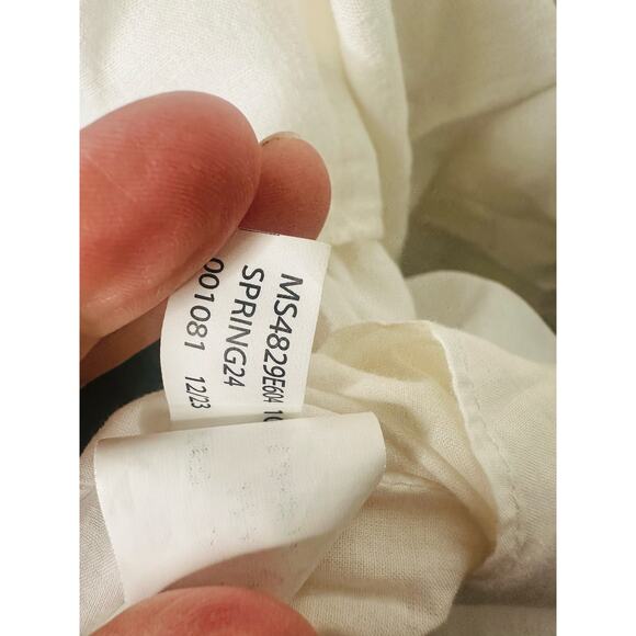 MICHAEL KORS White Long Sleeve Crewneck Linen Tie Front Mini Dress Size Medium - Picture 9 of 11